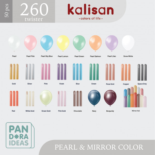 260" Kalisan Twister Latex Balloon Mirror Color 50 pcs | Pentil Besar