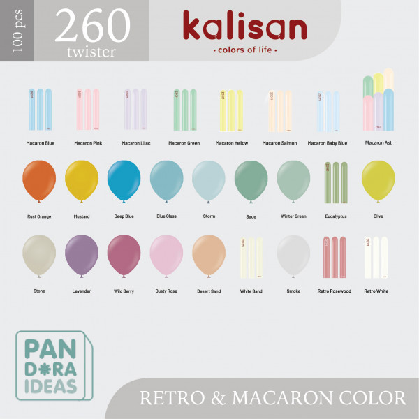 260 Kalisan Latex Balloon Retro & Macaron Color 100pcs | Balon Pentil