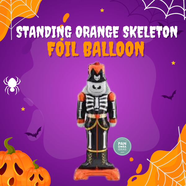 Halloween Standing Orange Skeleton Foil Balloon