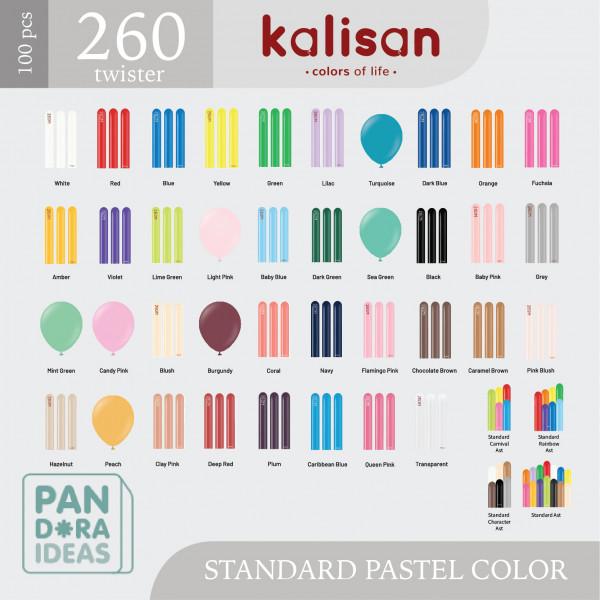 260 Kalisan Latex Balloon Standard Color 100pcs Pt. II | Pentil Besar