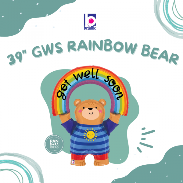 39" Get Well Soon Rainbow Bear Foil Balloon | Balon Foil Beruang