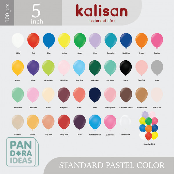 5" Kalisan Latex Balloon Standard Color 100 pcs | Balon Latex Kalisan