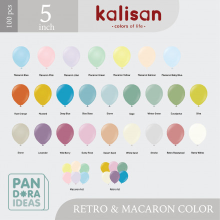 5" Kalisan Latex Balloon Retro & Macaron Color 100 pcs | Balon Kalisan